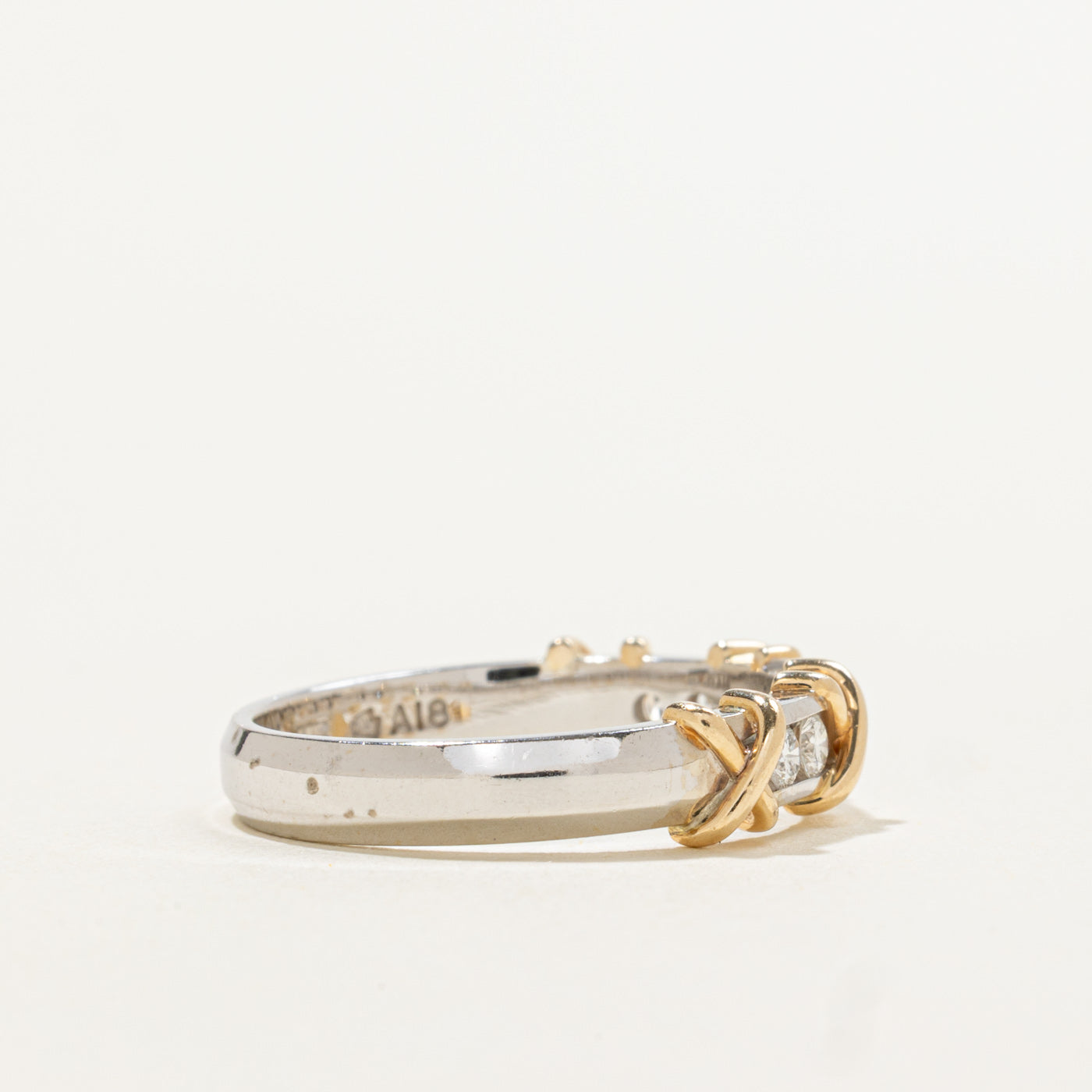 14k Two Tone Channel Set Diamond X Band | 0.25ctw | 4.65mm | SZ 6.25