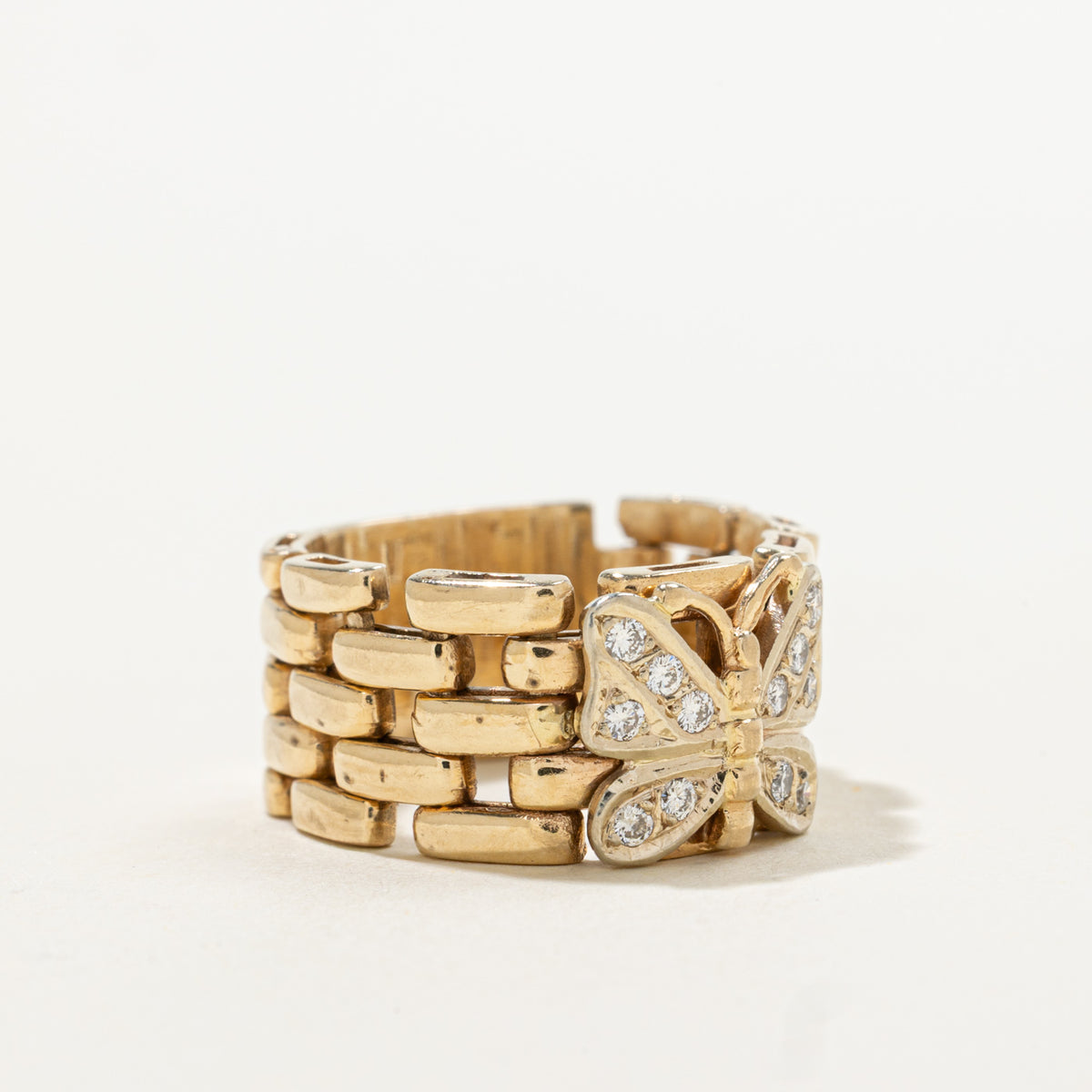 14k Diamond Butterfly Chain Ring | 0.15ctw | SZ 9.75