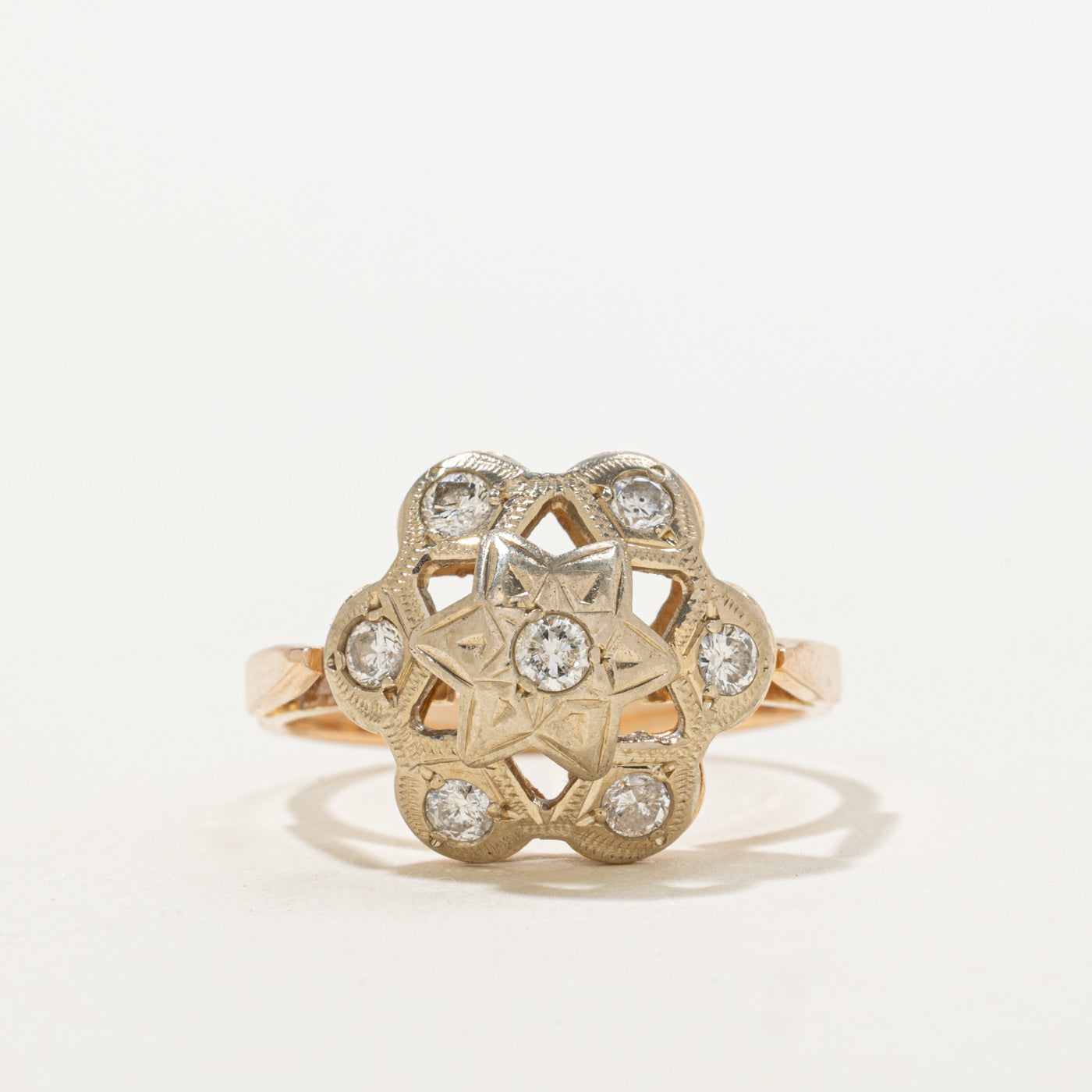 14k Diamond Accented Engraved Floral Ring | 0.35ctw | SZ 7