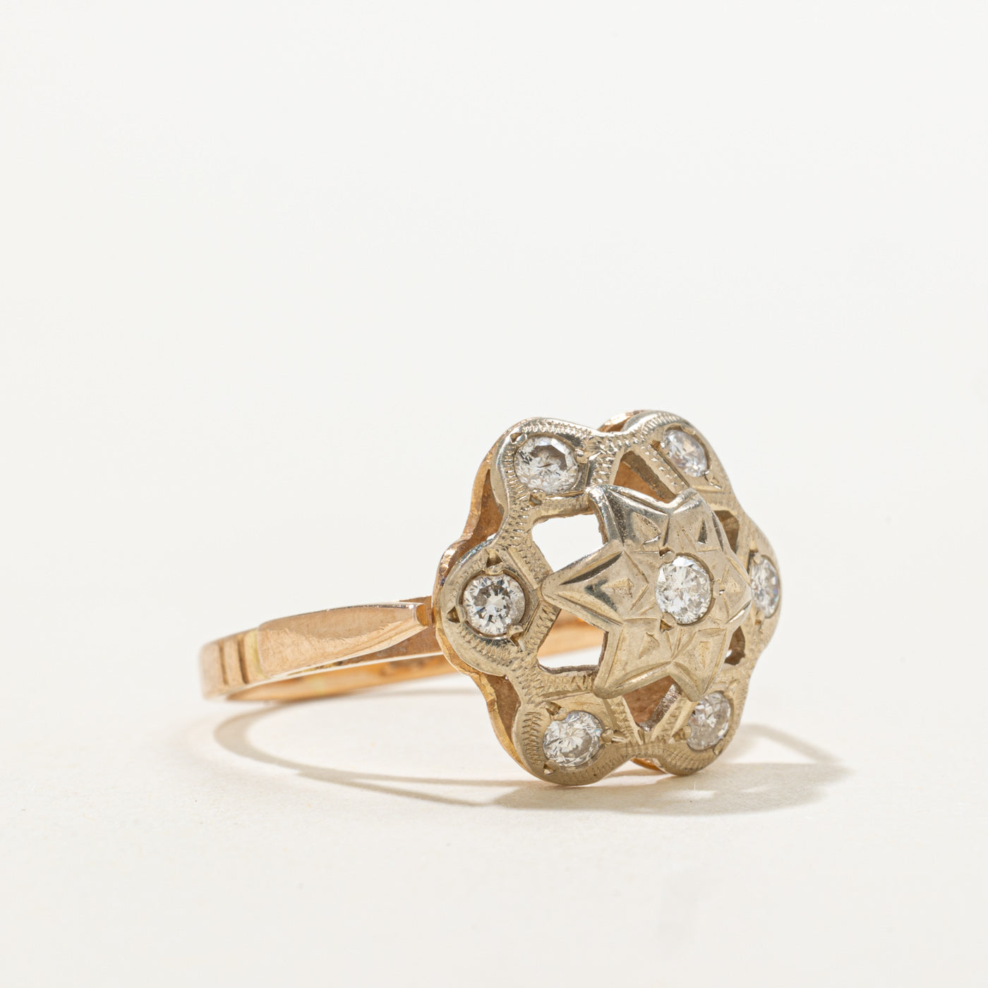 14k Diamond Accented Engraved Floral Ring | 0.35ctw | SZ 7