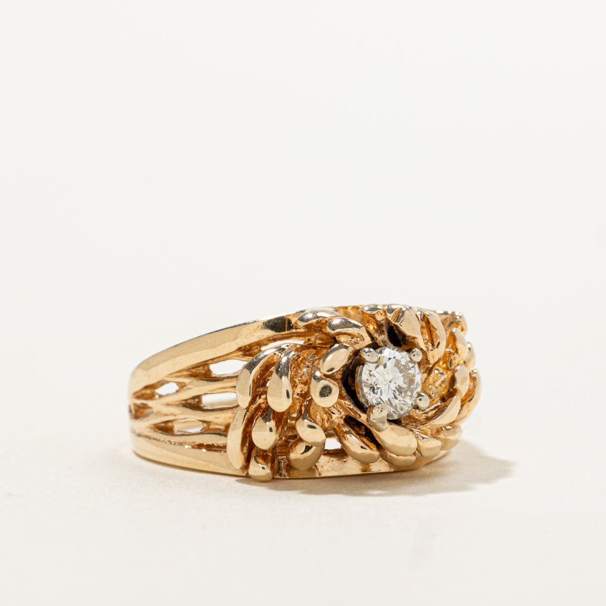 14k Solitaire Diamond Textured Swirl Ring | 0.25ct VS2 G | SZ 7.5