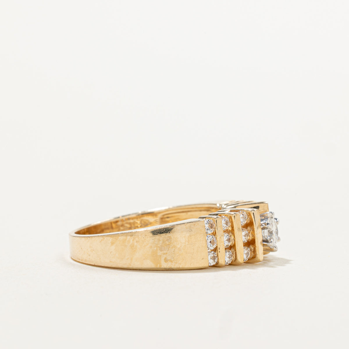 14k Diamond Channel Set Accented Grooved Ring | 0.43ctw | SZ 7