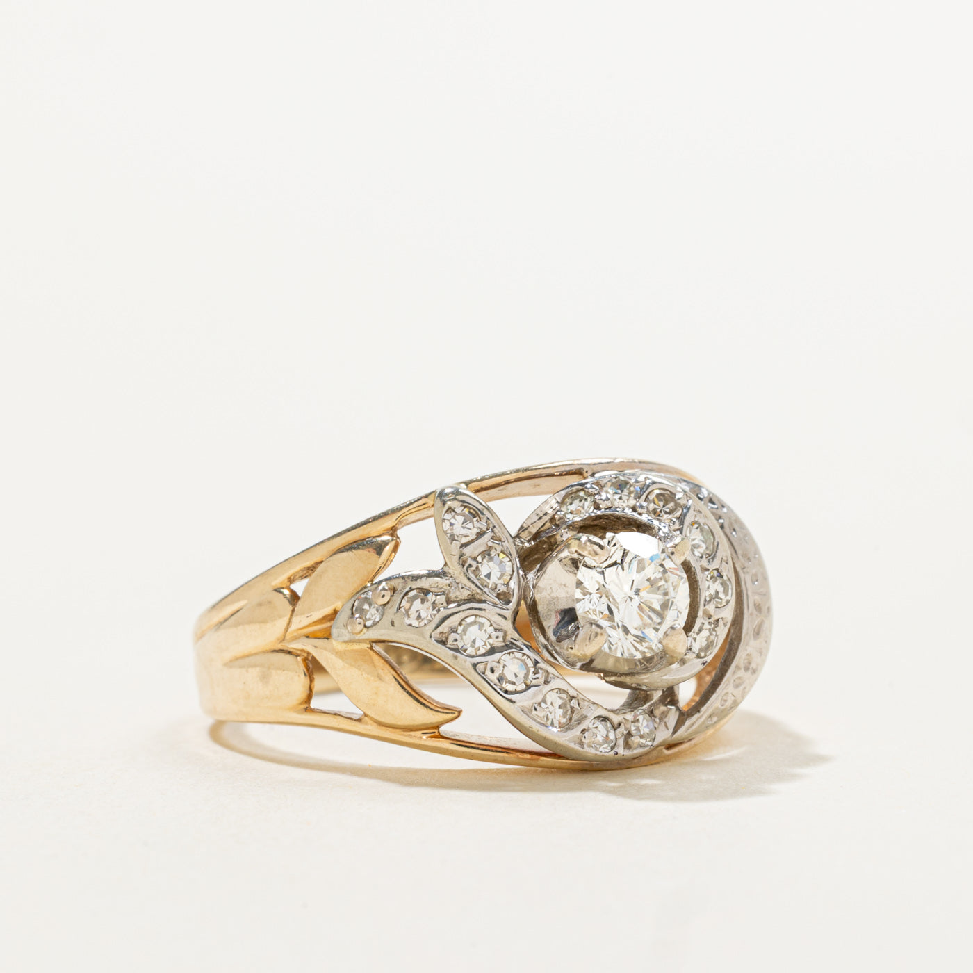 Two Tone Gold Diamond Openwork Floral Ring | 0.59ctw | SZ 8.25