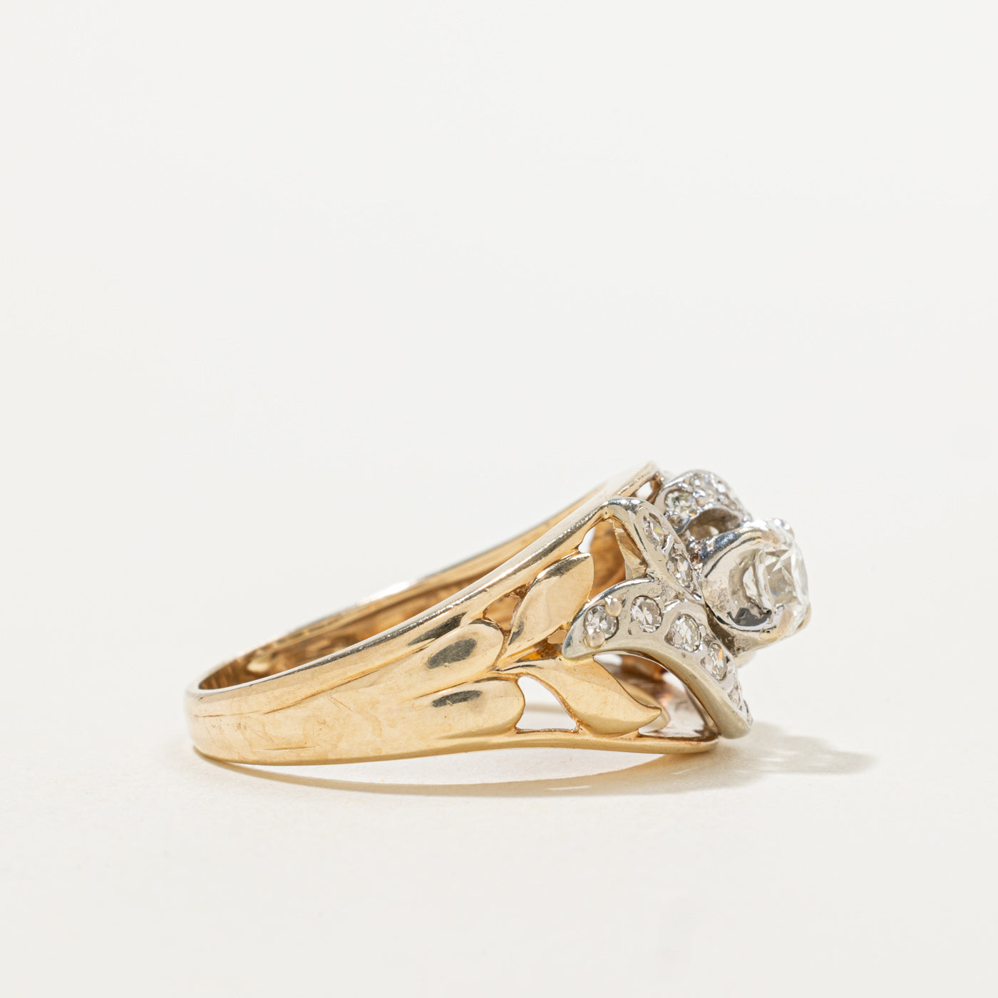 Two Tone Gold Diamond Openwork Floral Ring | 0.59ctw | SZ 8.25