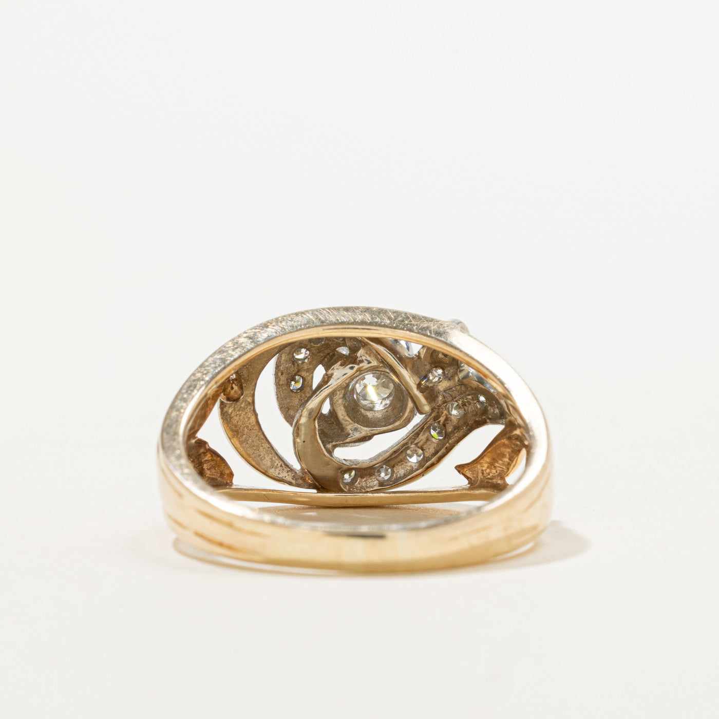 Two Tone Gold Diamond Openwork Floral Ring | 0.59ctw | SZ 8.25