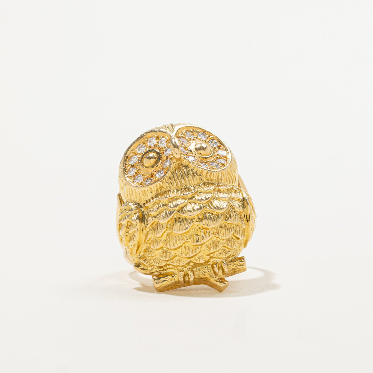 18k Diamond Accented Textured Owl Ring | 0.13ctw | SZ 7.5
