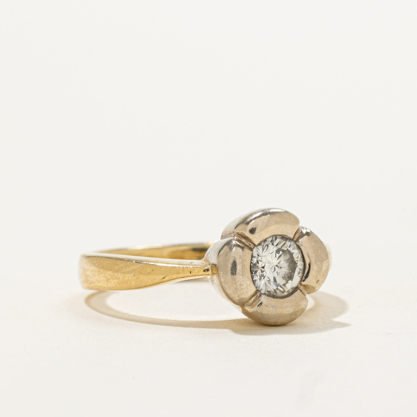 18k Two Tone Solitaire Diamond Floral Ring | 0.38ct VS2 I | SZ 6.25