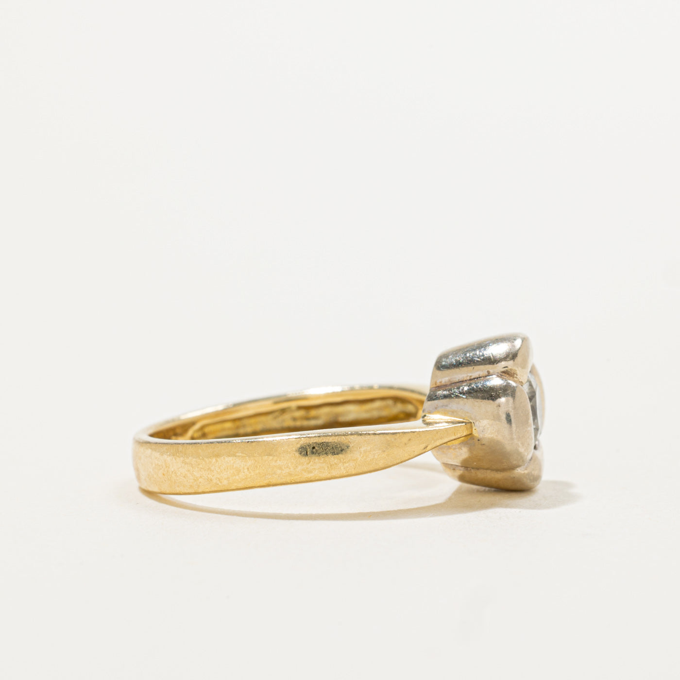 18k Two Tone Solitaire Diamond Floral Ring | 0.38ct VS2 I | SZ 6.25