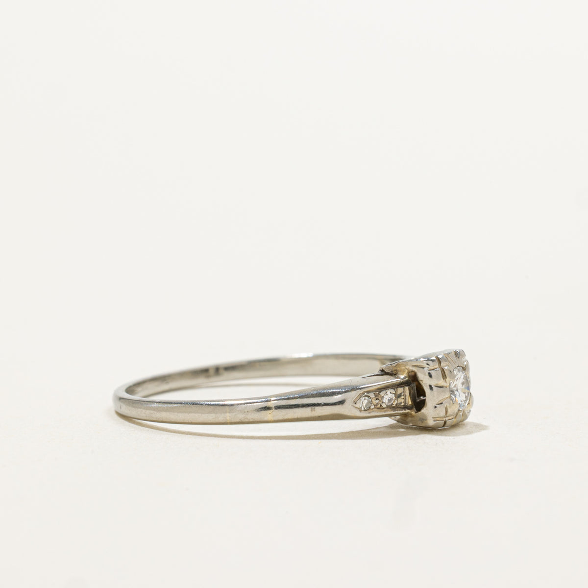 17k Illusion Set Diamond Accented Textured Ring | 0.12ctw | SZ 8.25