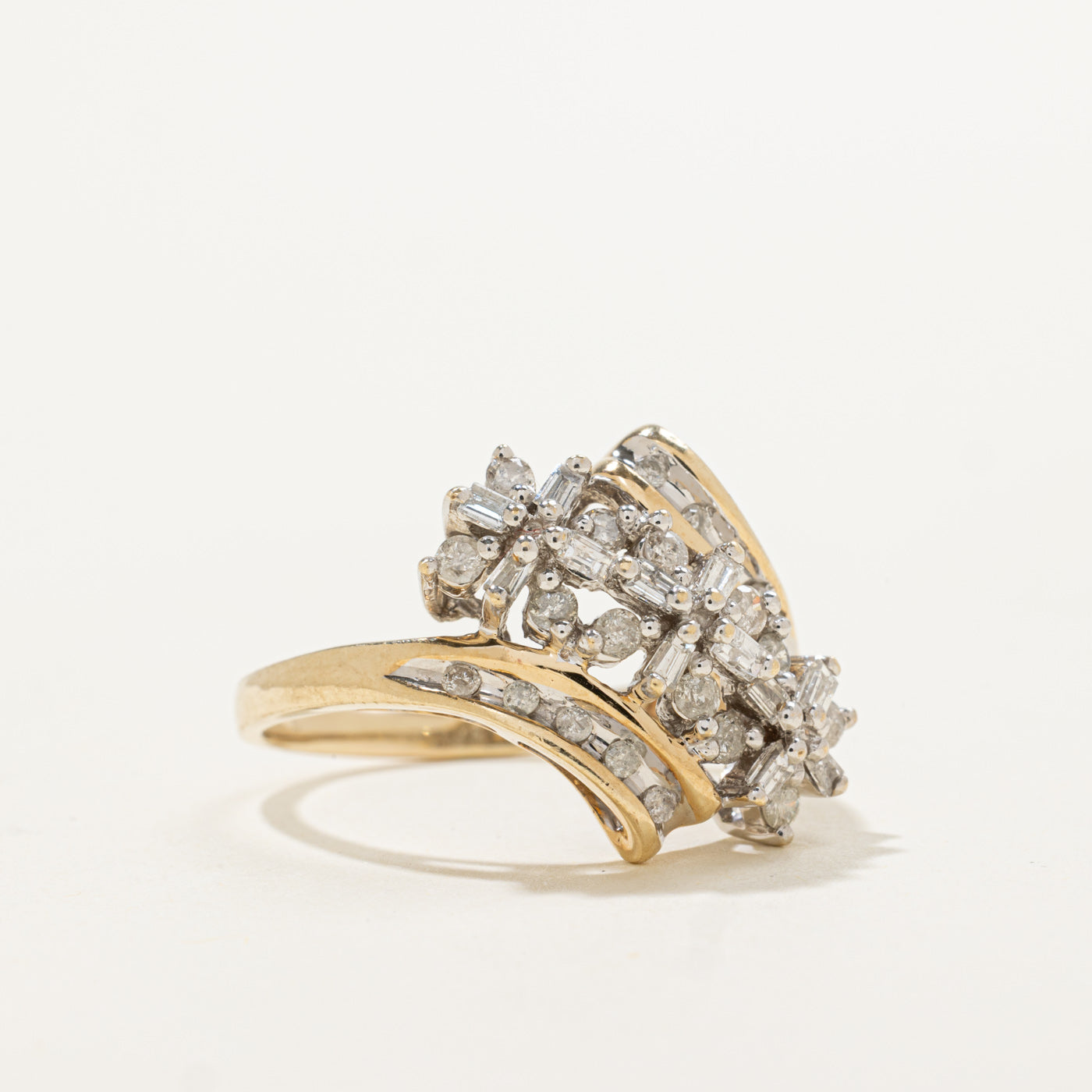 10k Diamond Multi Floral Cluster Bypass Ring | 0.55ctw | SZ 8.75