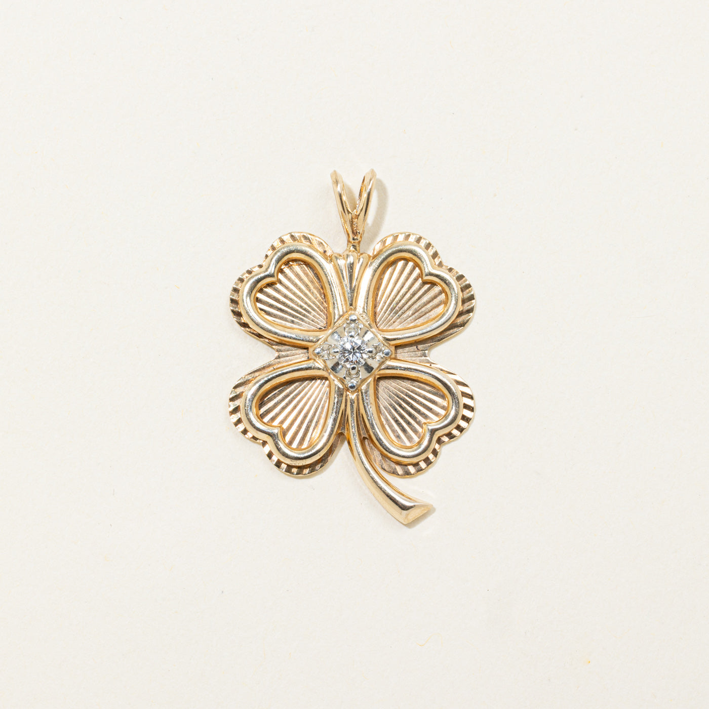 14k Diamond Textured Clover Pendant | 0.12ctw