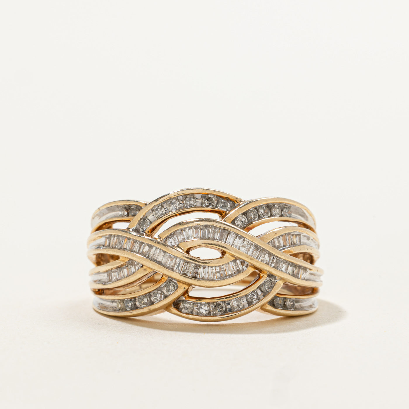 10k Multi Row Diamond Woven Crossover Ring | 0.75ctw | SZ 7