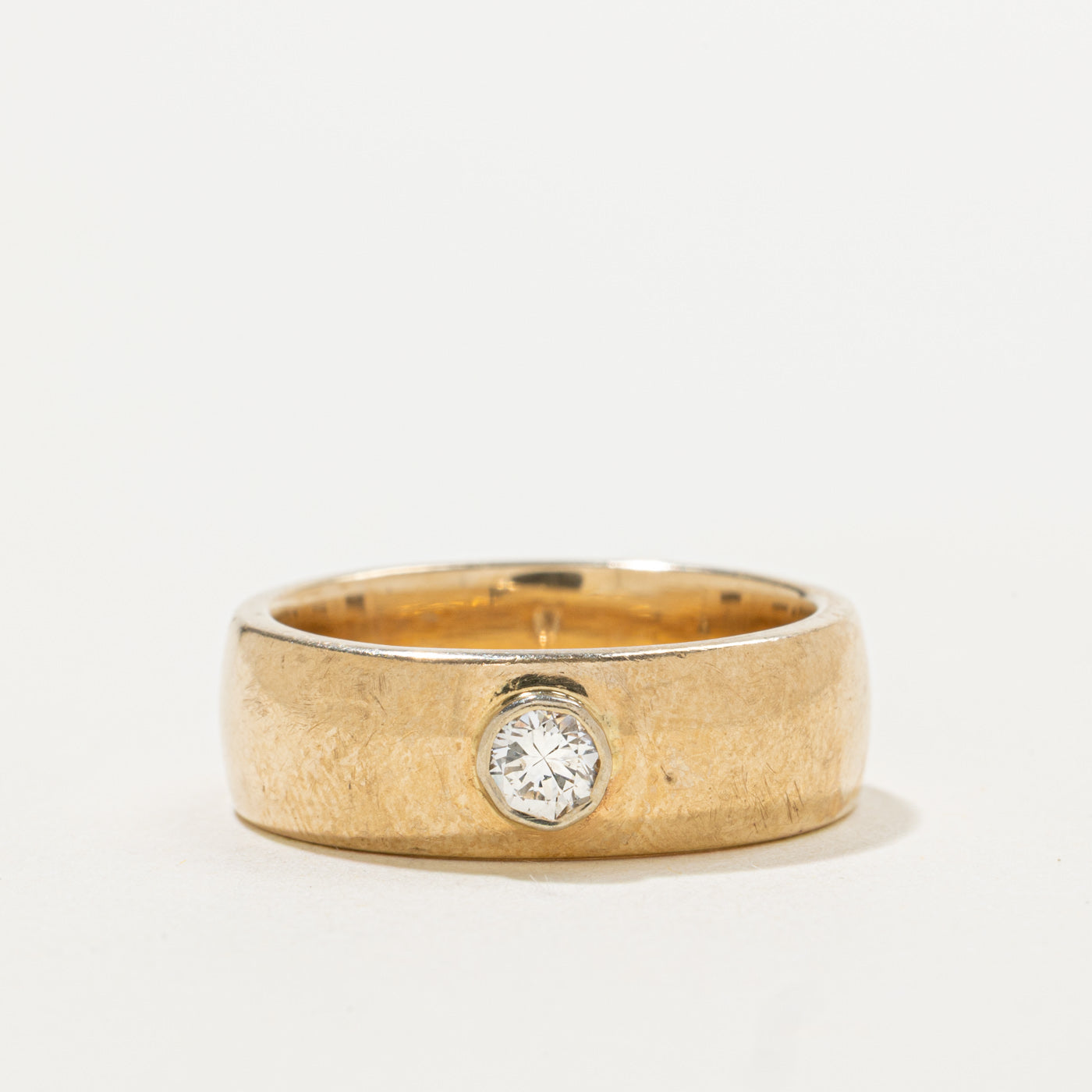 10k Bezel Set Diamond Textured Band | 0.15ct | 6.70mm | SZ 7