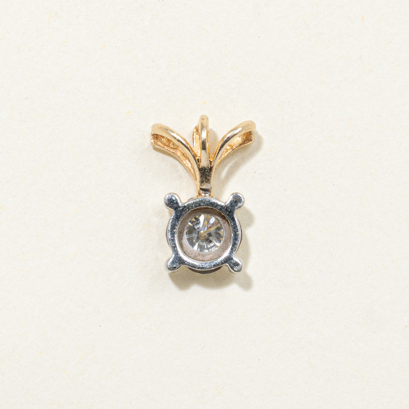 14k Round Brilliant Solitaire Diamond Textured Pendant | 0.18ct
