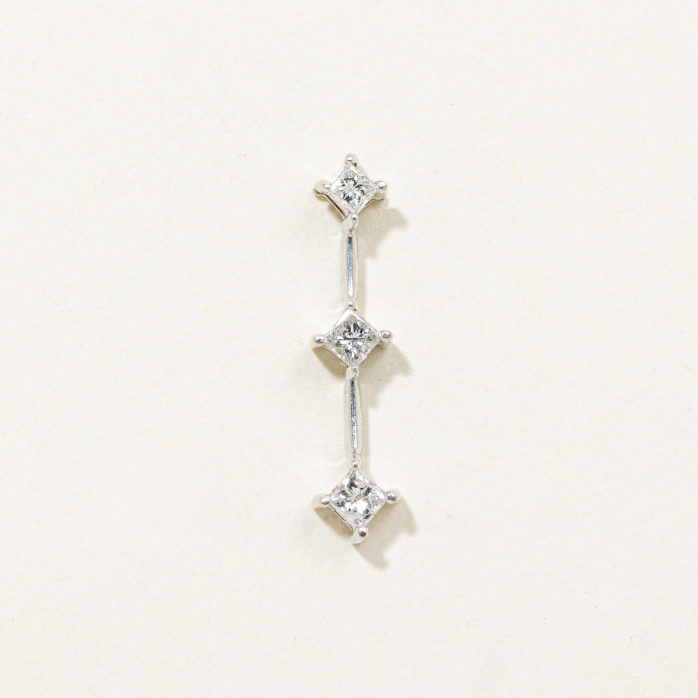 14k Princess Cut Three Stone Diamond Drop Pendant | 0.23ctw