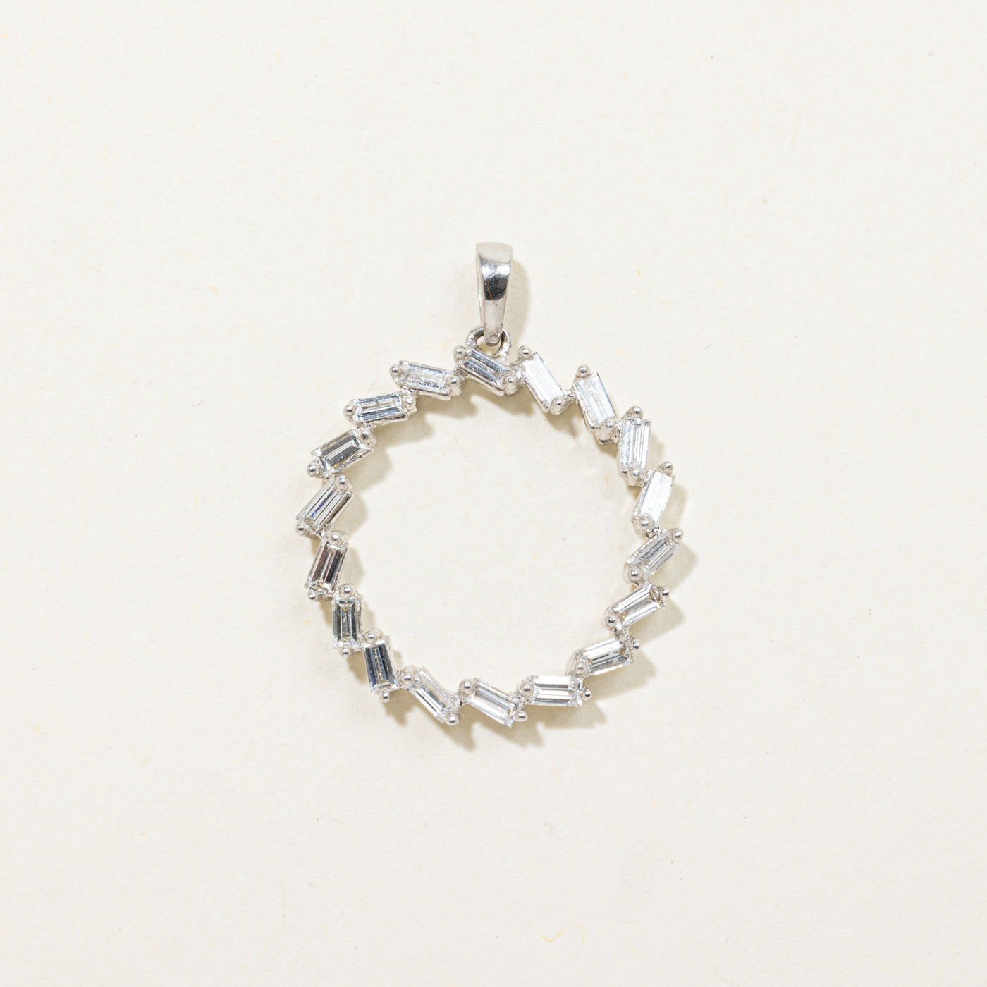 14k Baguette Cut Diamond Circle Pendant | 0.80ctw