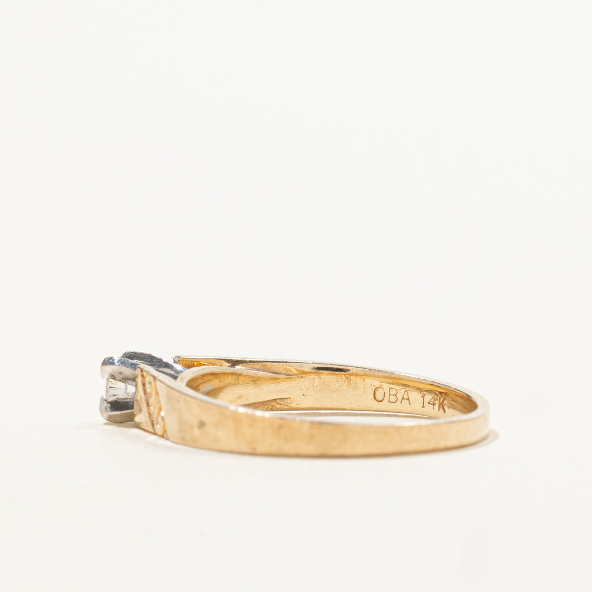 14k Solitaire Diamond Engraved Scrollwork Ring | 0.10ct | SZ 5.5