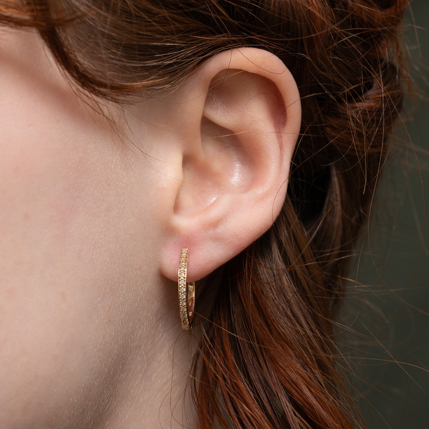 14k Pavé Set Diamond Thin Hoop Earrings | 0.14ctw
