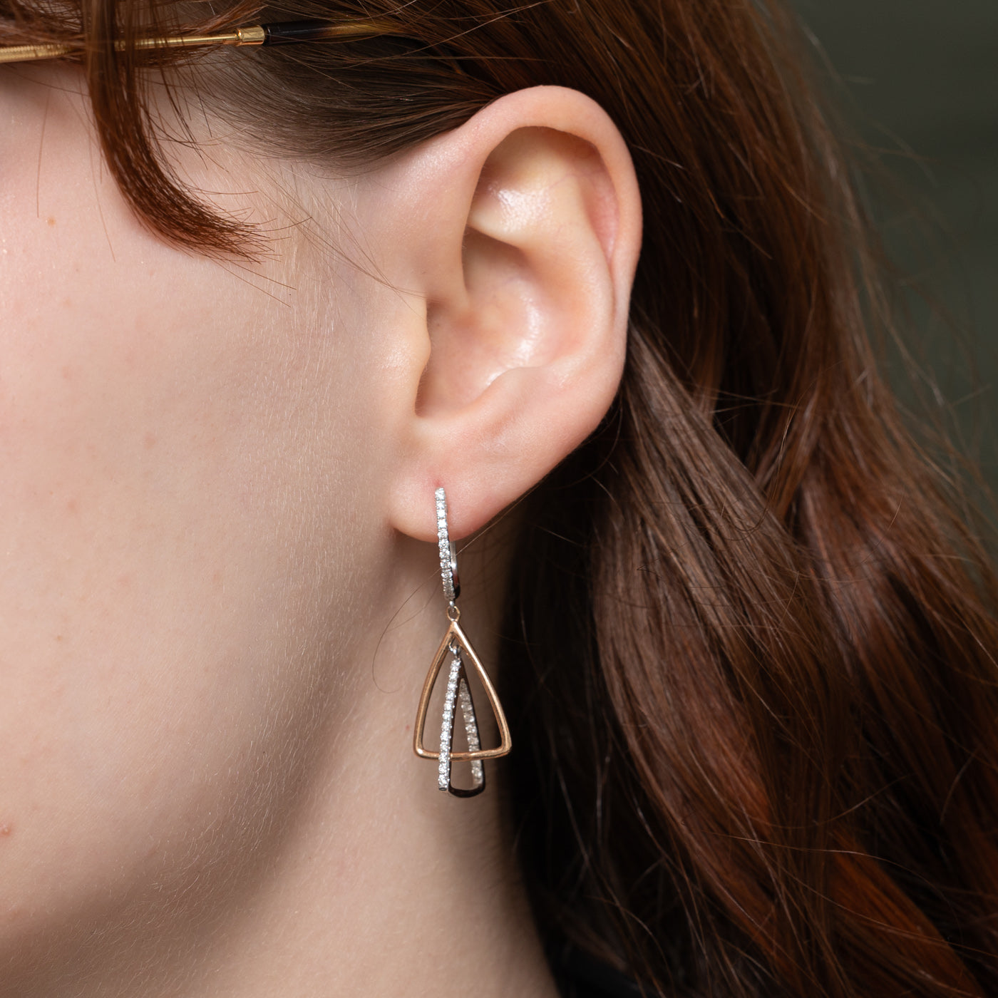 14k Two Tone Gold Diamond Geometric Drop Earrings | 0.25ctw