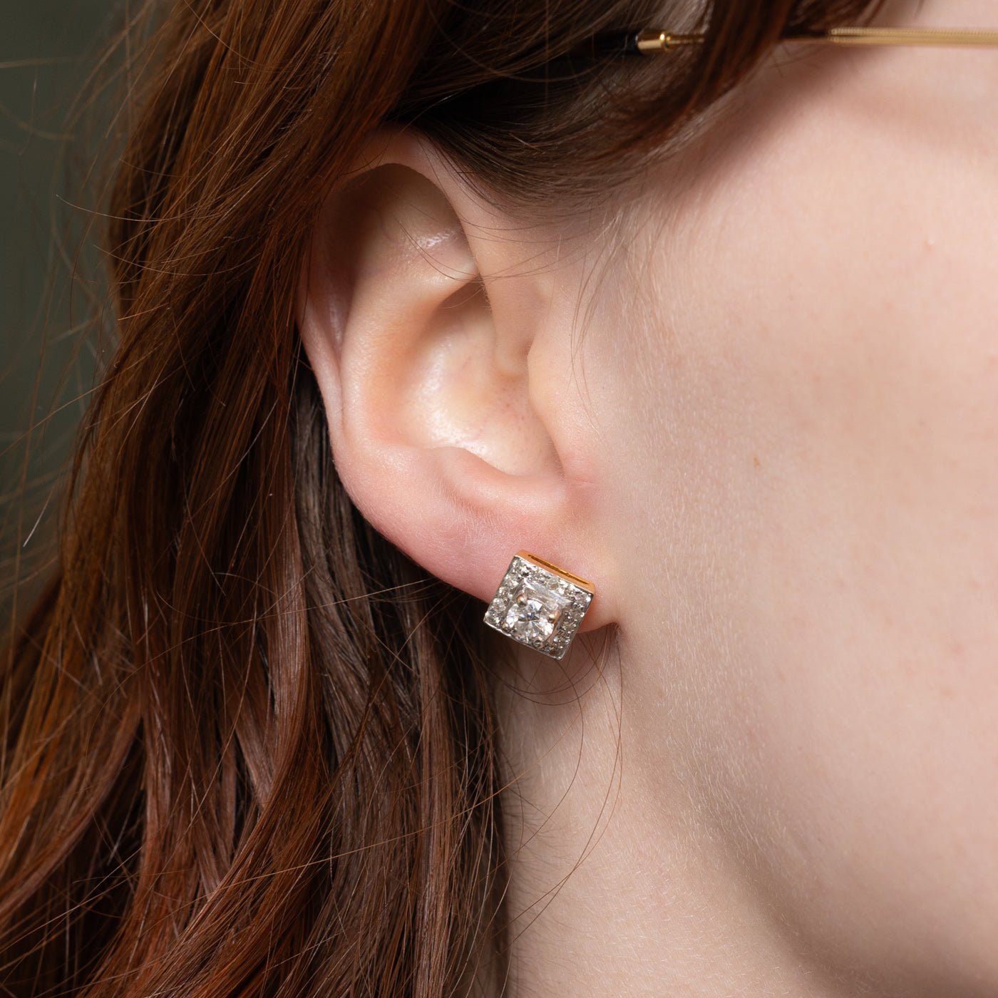 18k Diamond Square Halo Stud Earrings | 1.02ctw