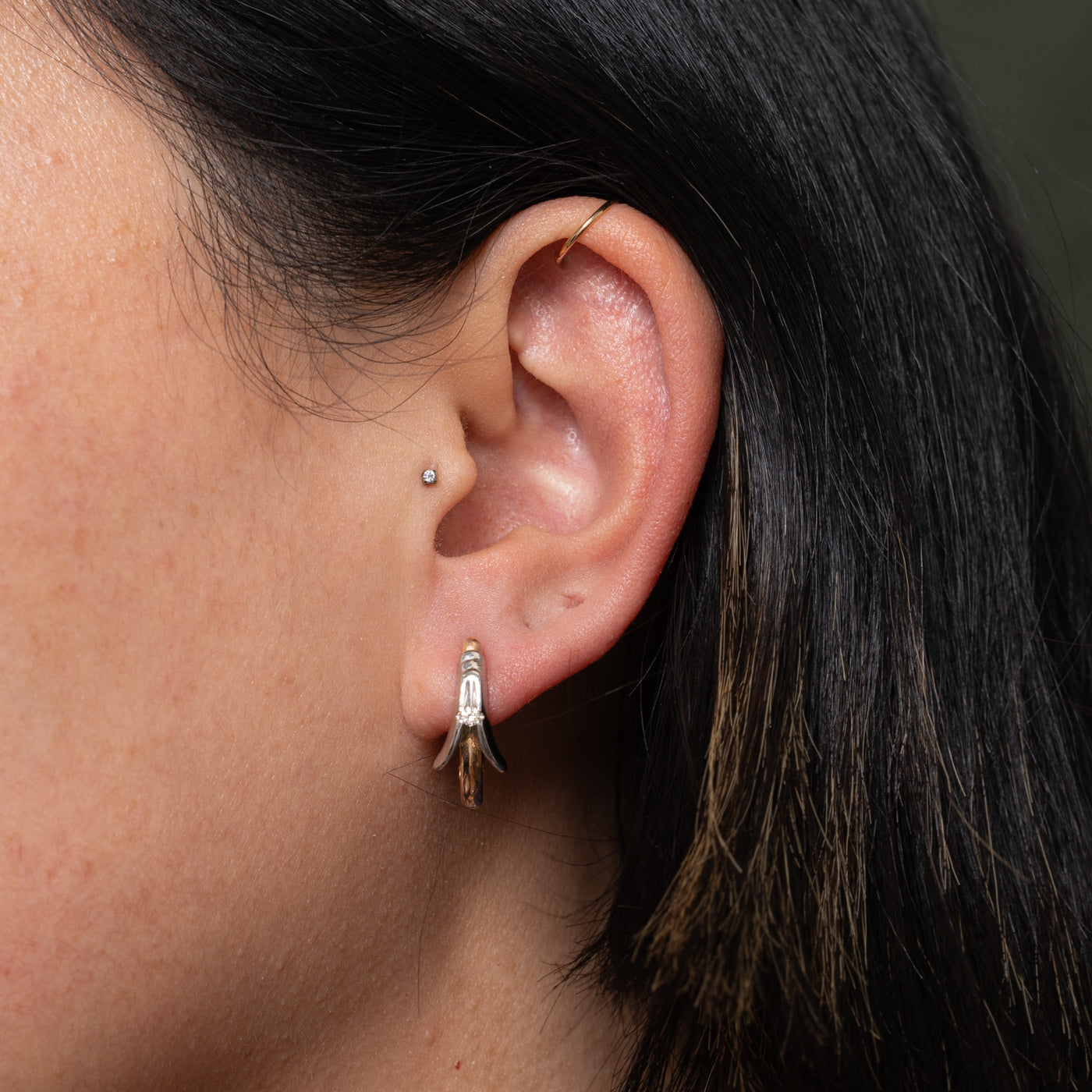 14k Two Tone Gold Diamond Earrings | 0.07ctw