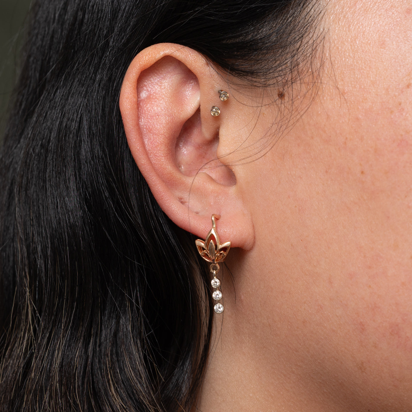 Soviet Hallmarked 14k Diamond Floral Drop Earrings | 0.32ctw