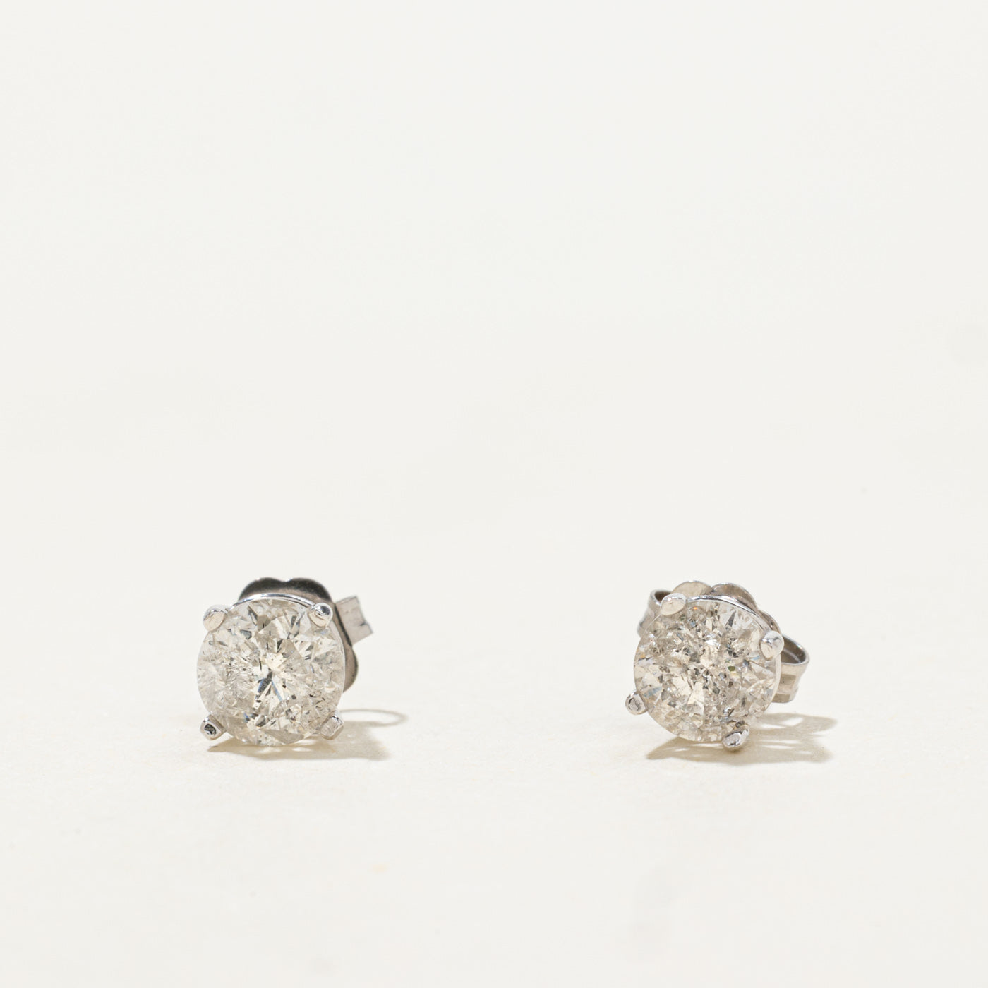 14k Round Brilliant Solitaire Diamond Stud Earrings | 0.70ctw I2 G/H