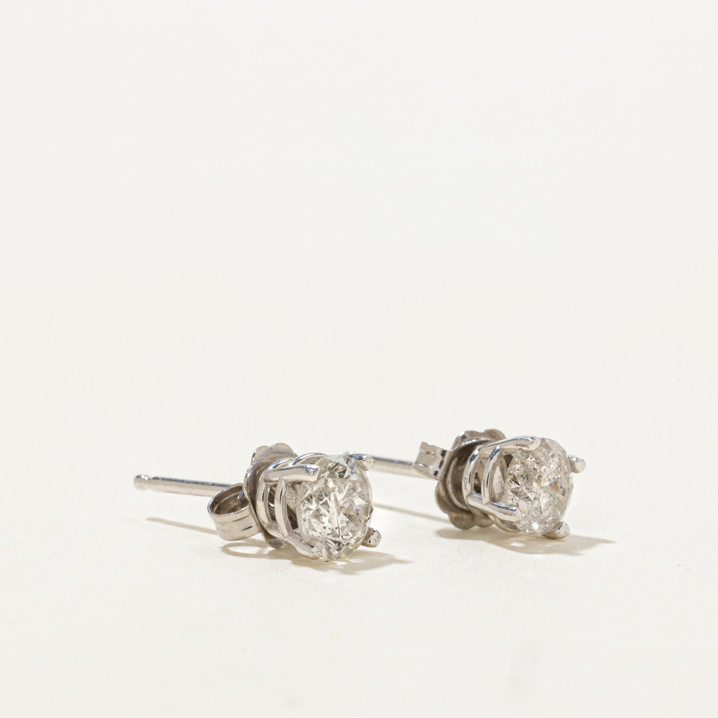14k Round Brilliant Solitaire Diamond Stud Earrings | 0.70ctw I2 G/H