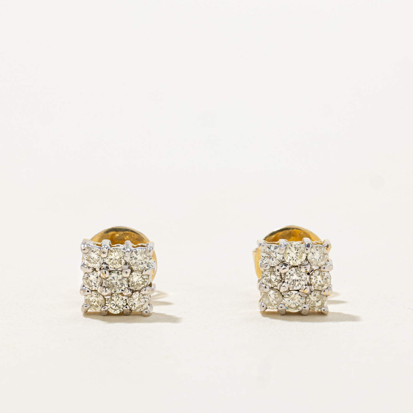 14k Diamond Grid Cluster Stud Earrings | 0.40ctw
