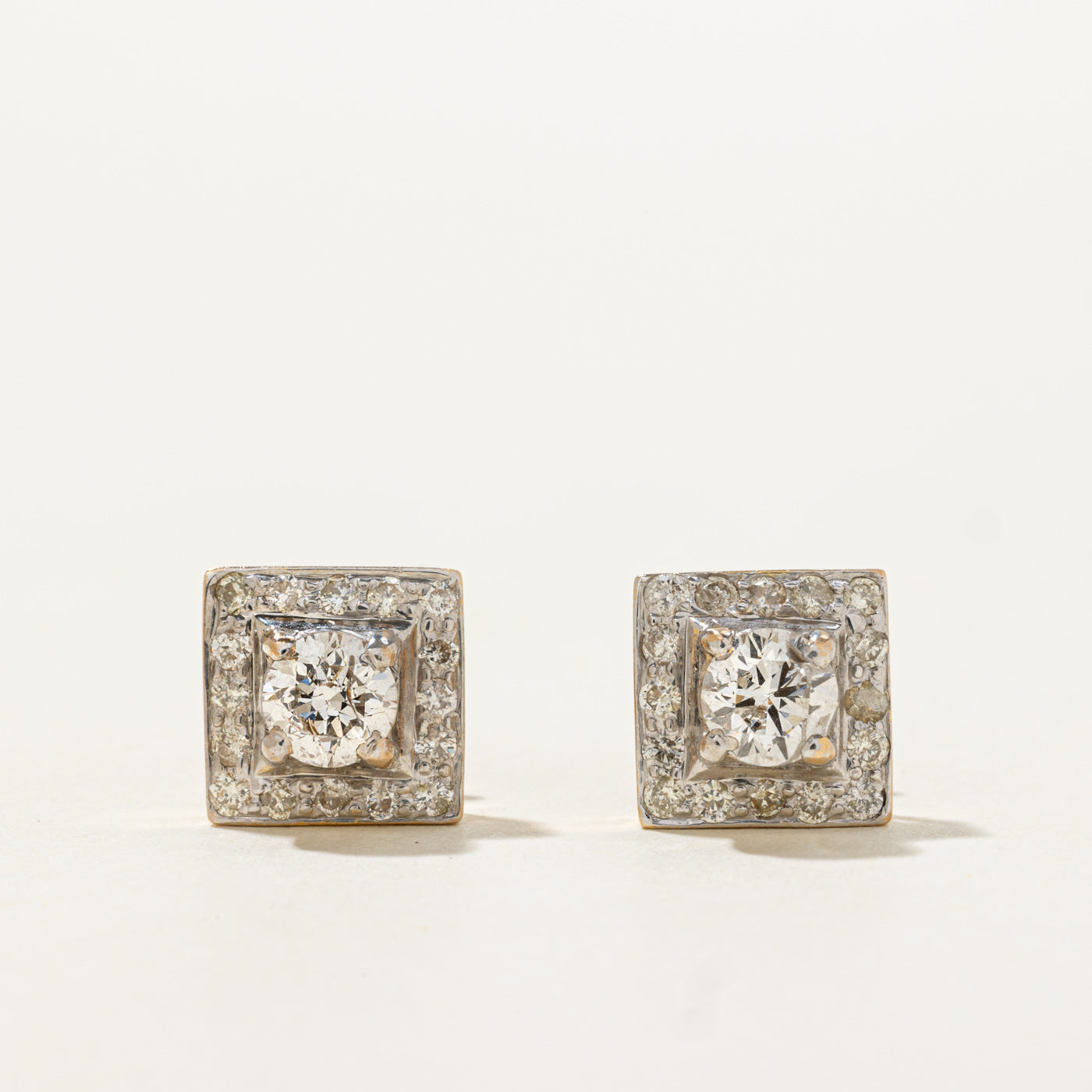 18k Diamond Square Halo Stud Earrings | 1.02ctw