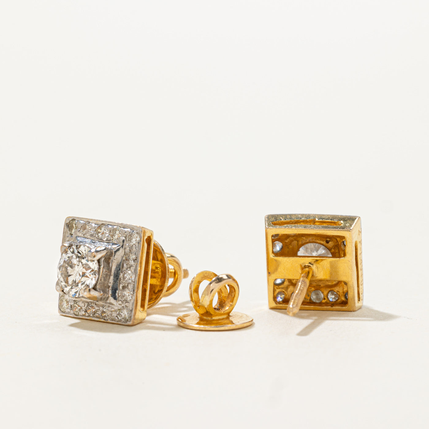 18k Diamond Square Halo Stud Earrings | 1.02ctw