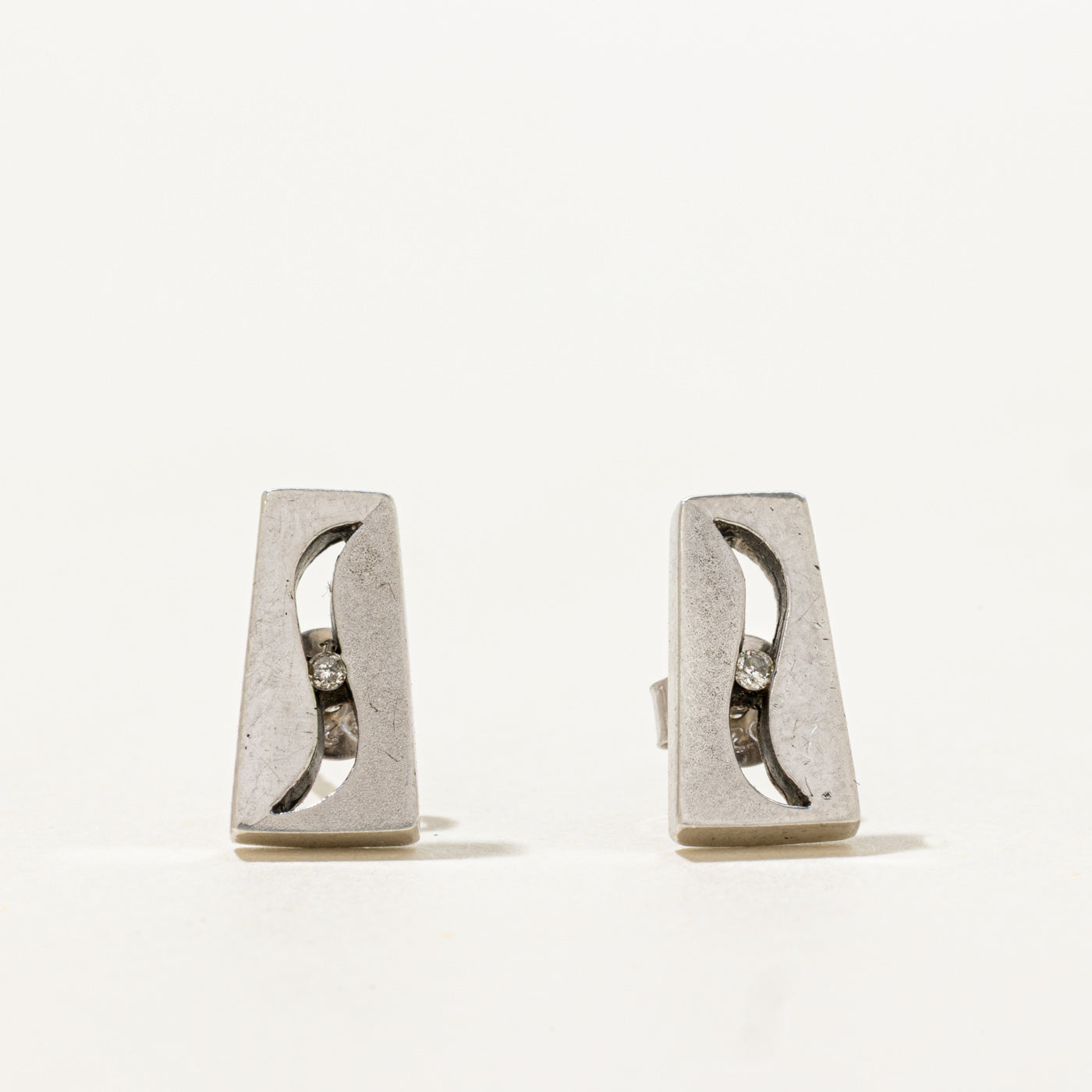 Diamond Open Wave Geometric Stud Earrings | 0.01ctw