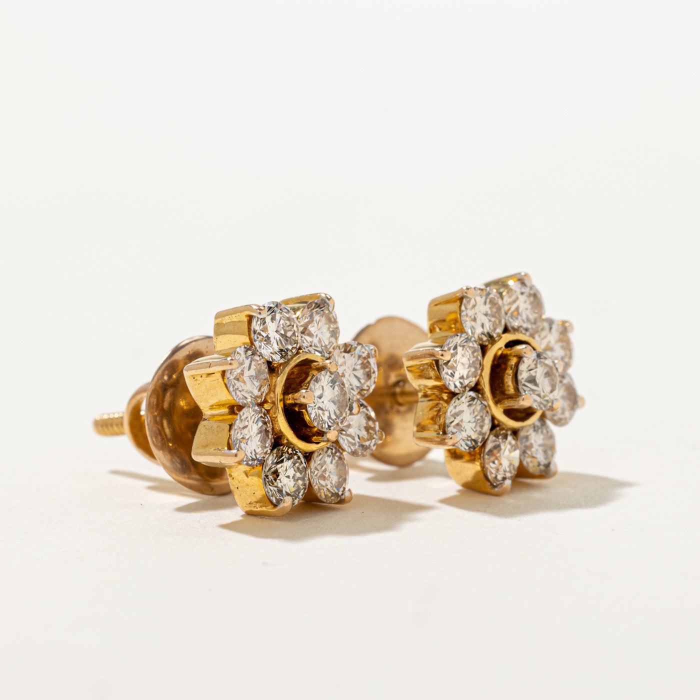 18k Diamond Floral Cluster Stud Earrings | 1.80ctw