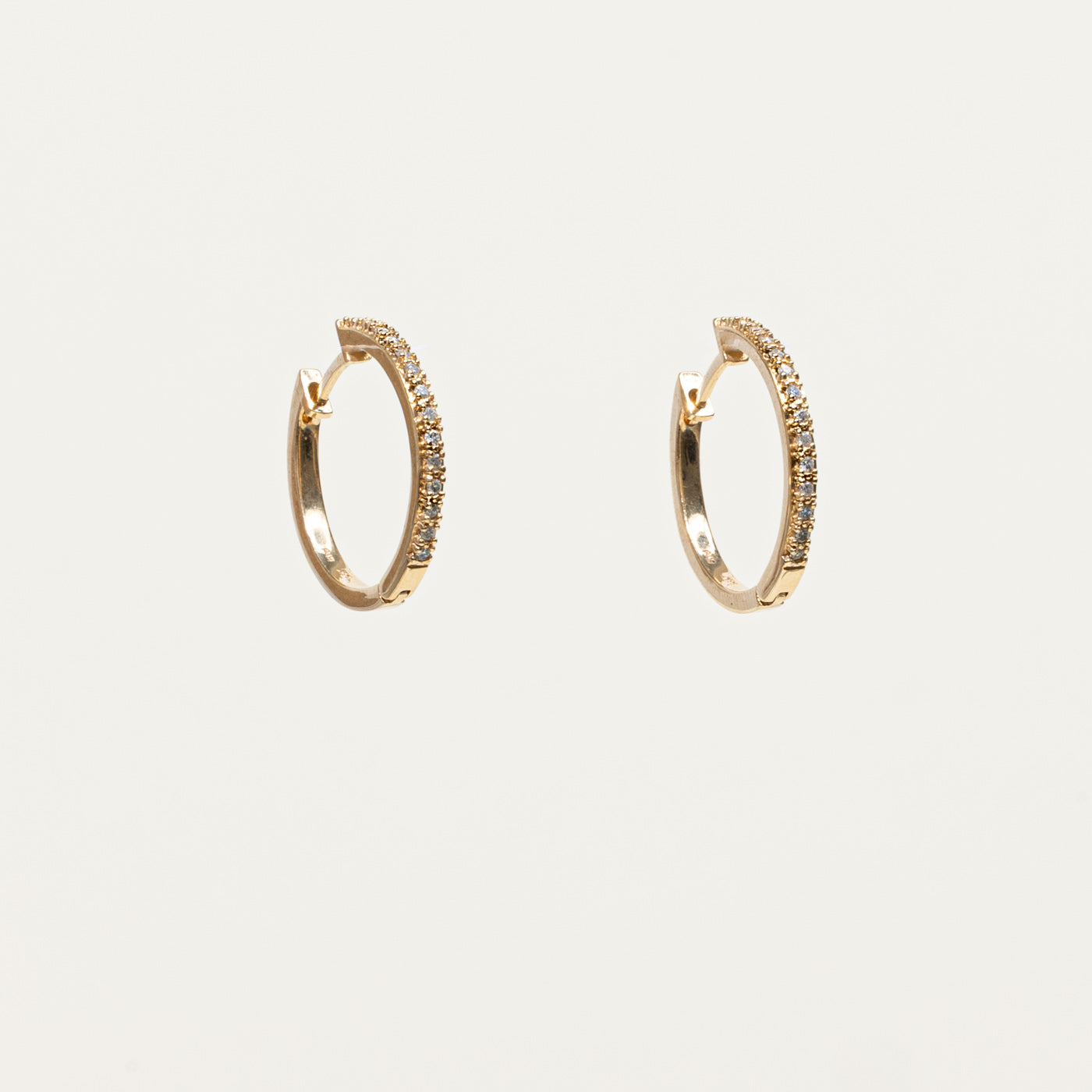 14k Pavé Set Diamond Thin Hoop Earrings | 0.14ctw