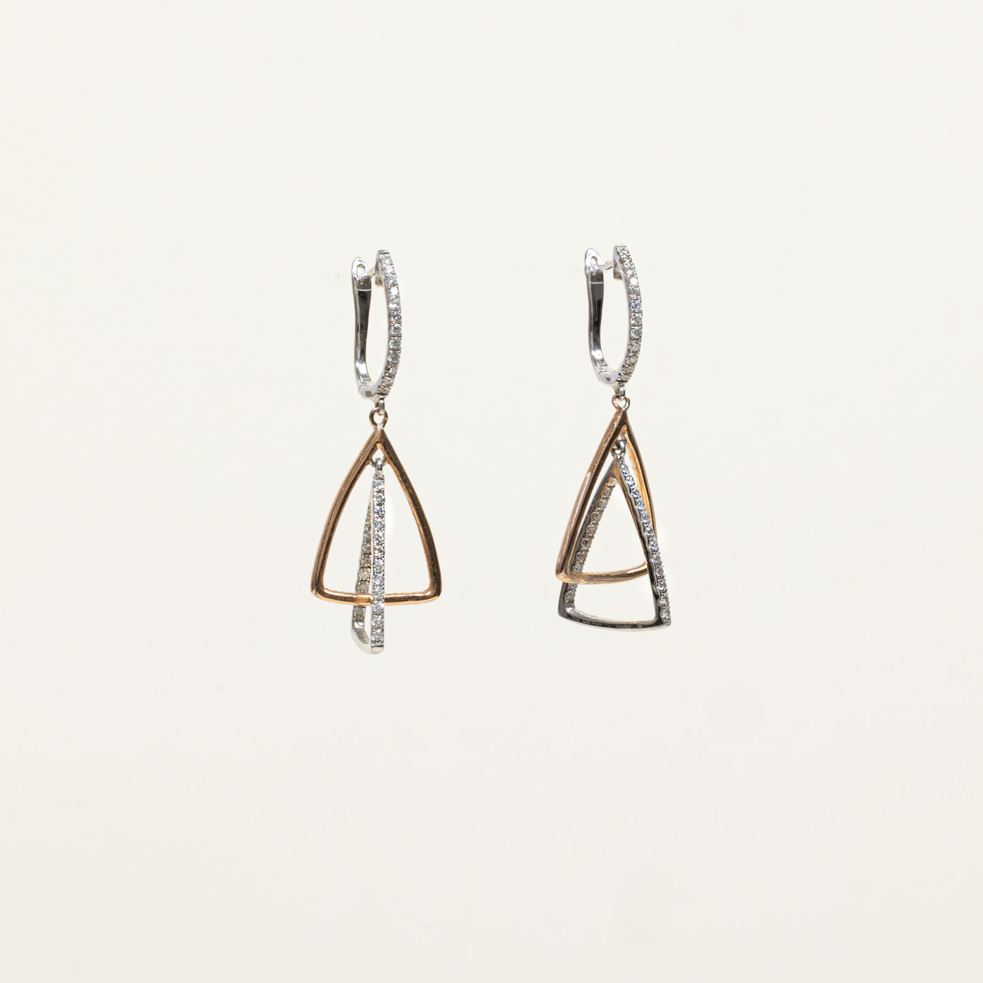 14k Two Tone Gold Diamond Geometric Drop Earrings | 0.25ctw