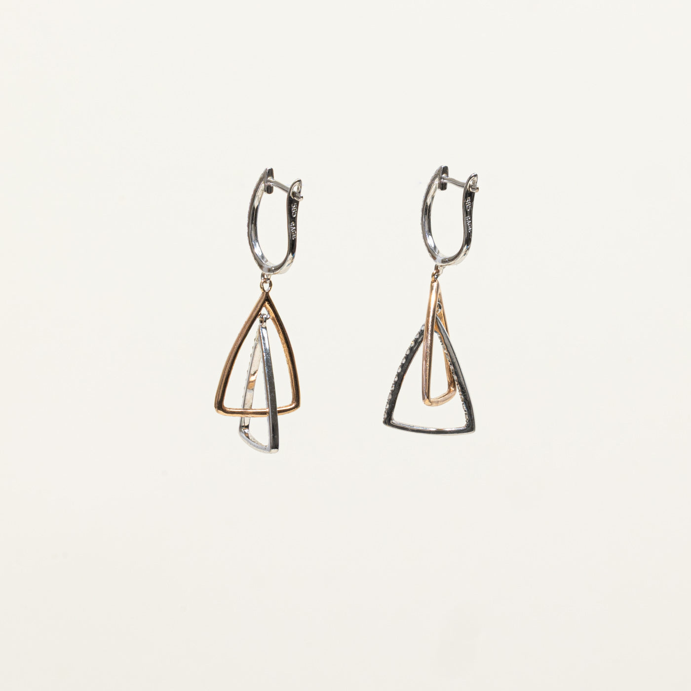 14k Two Tone Gold Diamond Geometric Drop Earrings | 0.25ctw