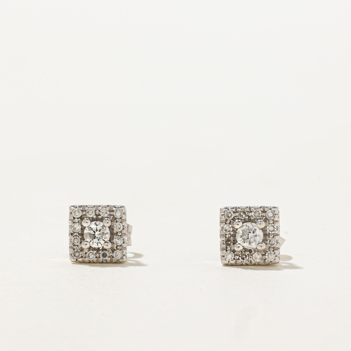 10k Diamond Square Halo Stud Earrings | 0.17ctw