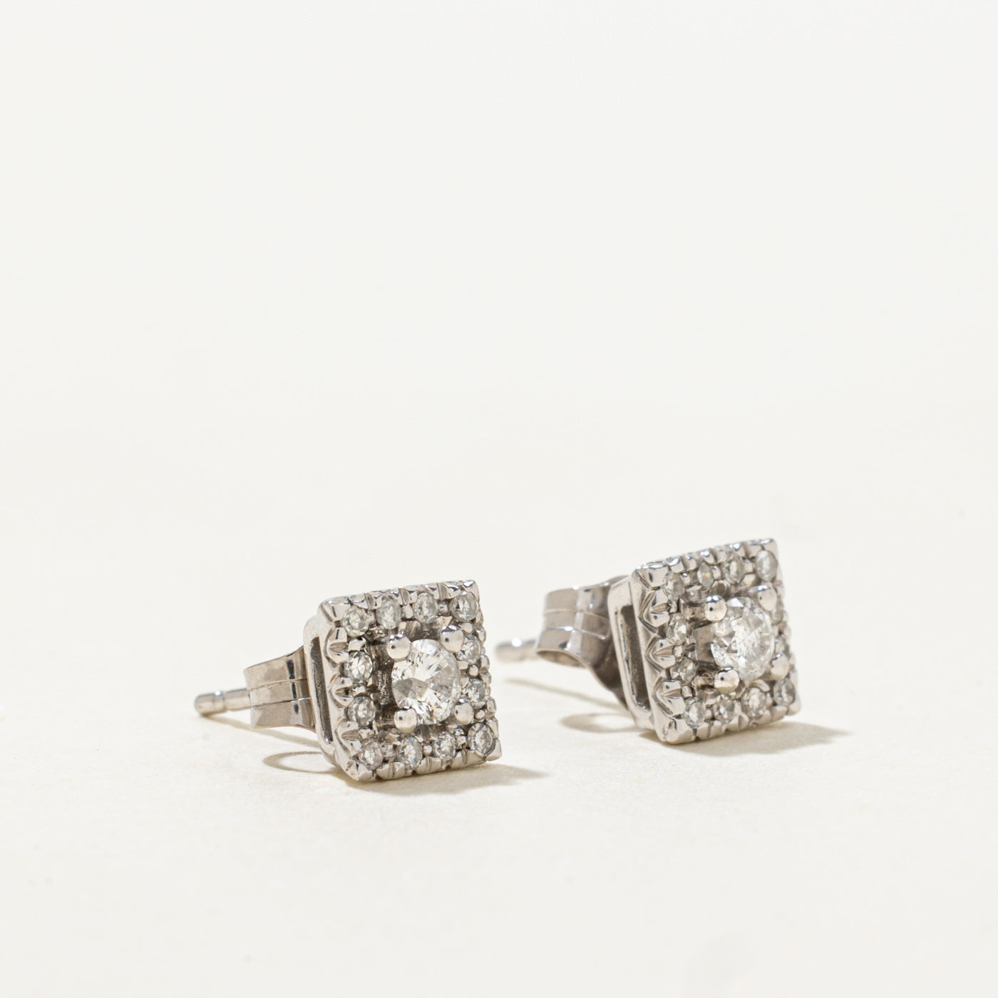 10k Diamond Square Halo Stud Earrings | 0.17ctw