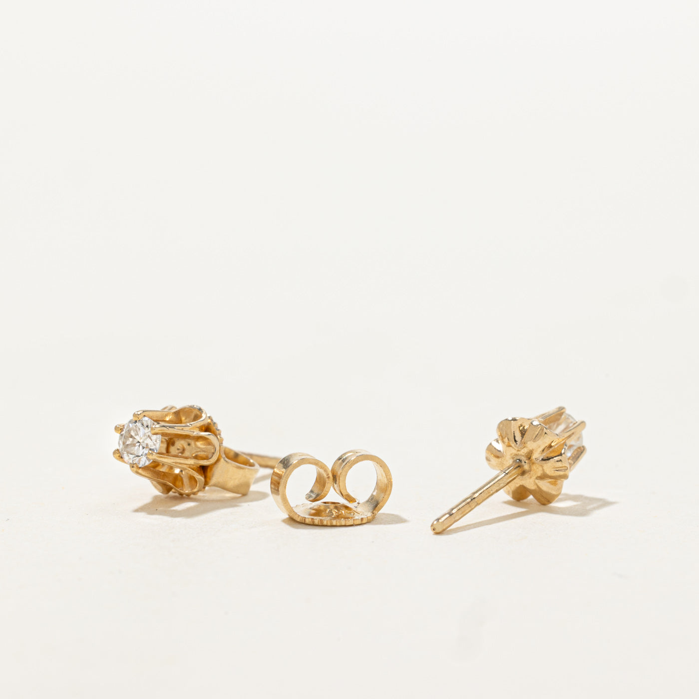 14k Belcher Set Diamond Textured Stud Earrings | 0.20ctw