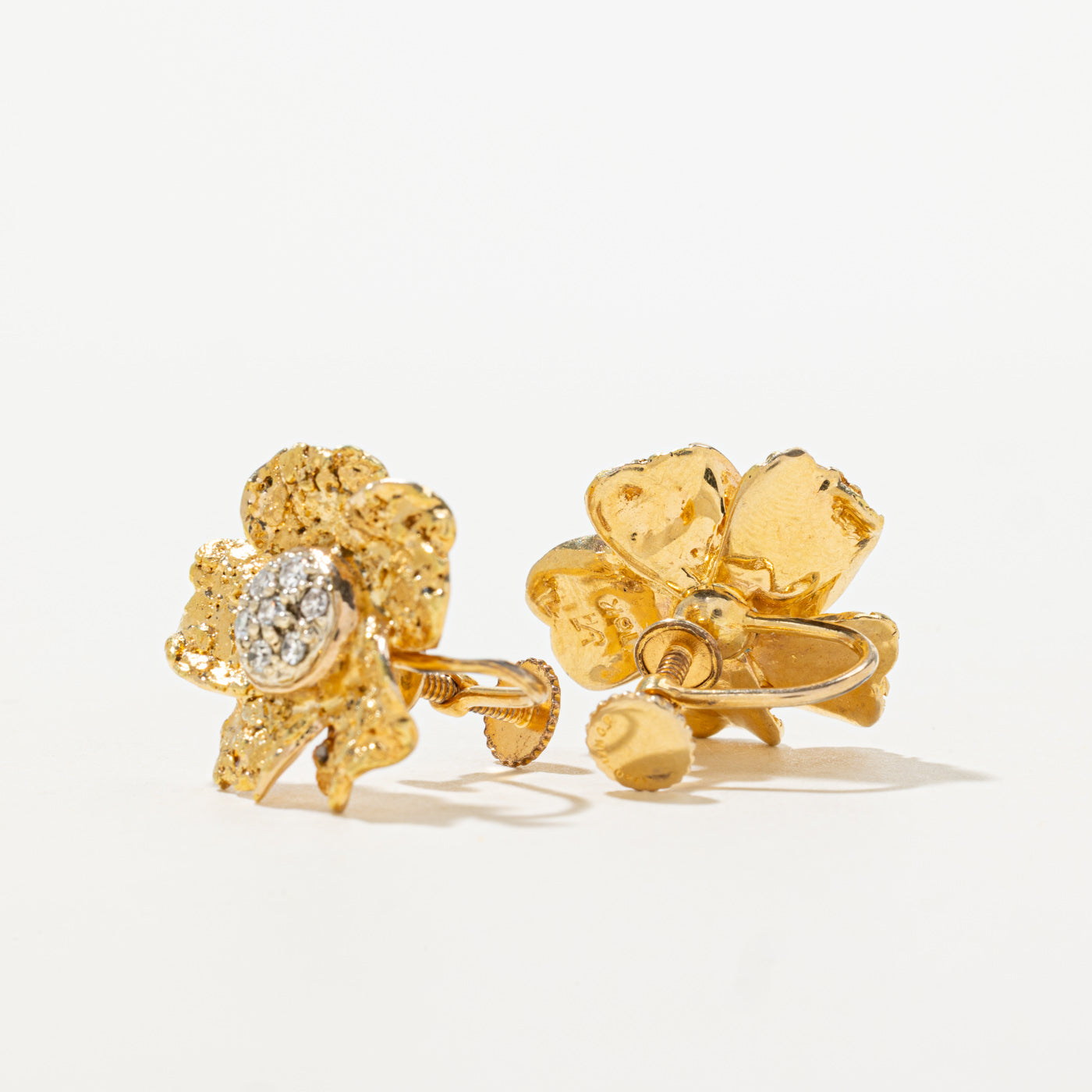 10k Diamond Cluster Nuggety Floral Earrings | 0.21ctw