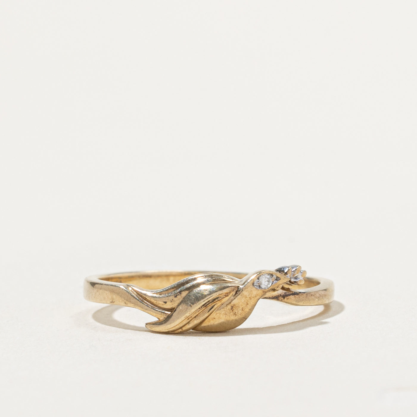 10k Diamond Accented Leaf Design Ring | SZ 7.5