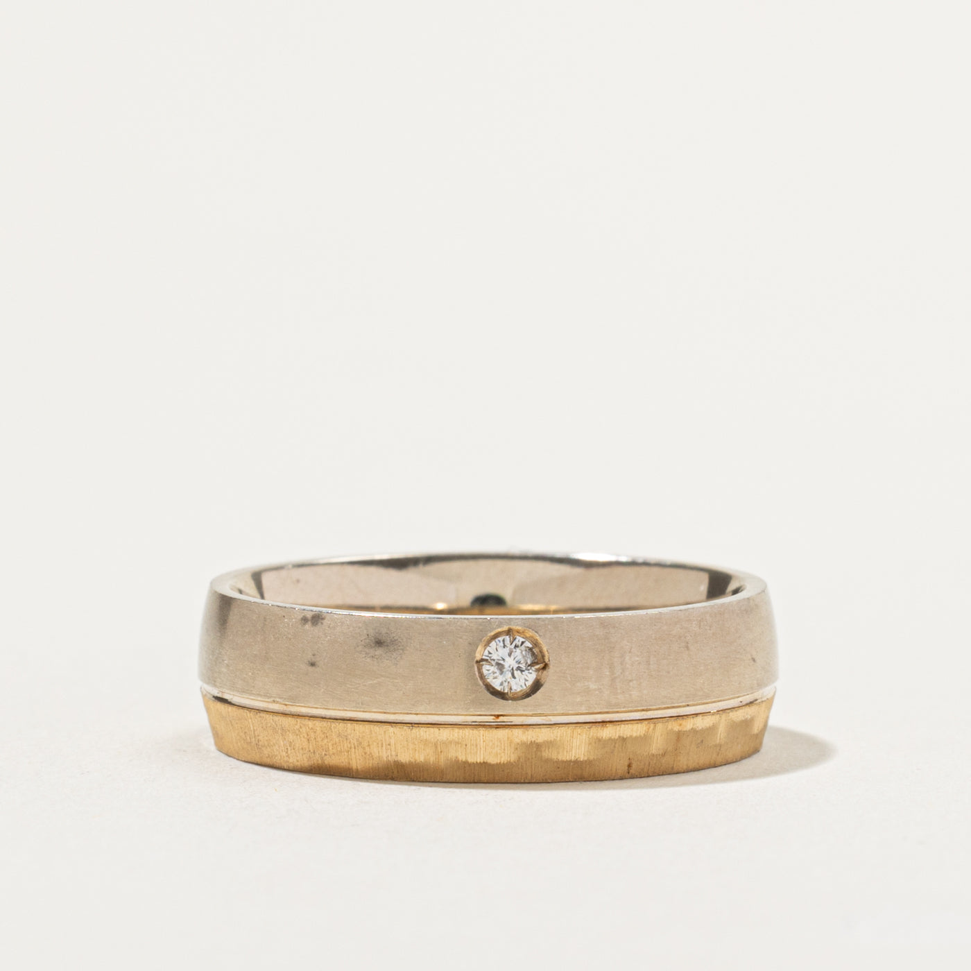 10k Two Tone Gold Flush Set Diamond Band | 6.75mm | SZ 10.25