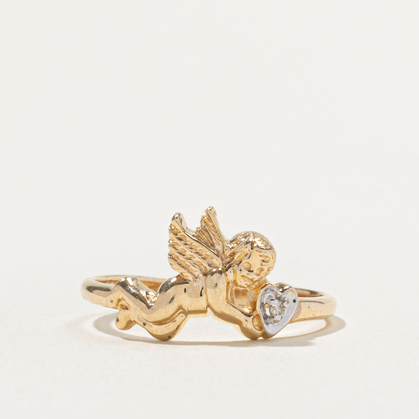 10k Diamond Heart Cherub Ring | SZ 6