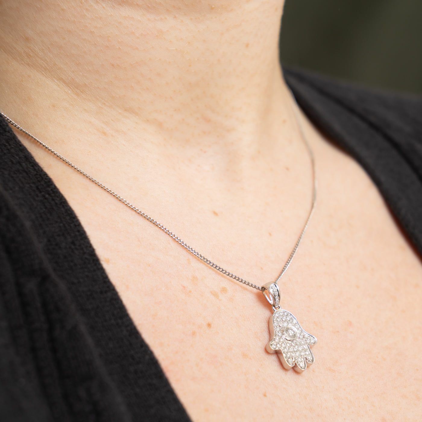 14k Diamond Hamsa Pendant | 0.76ctw