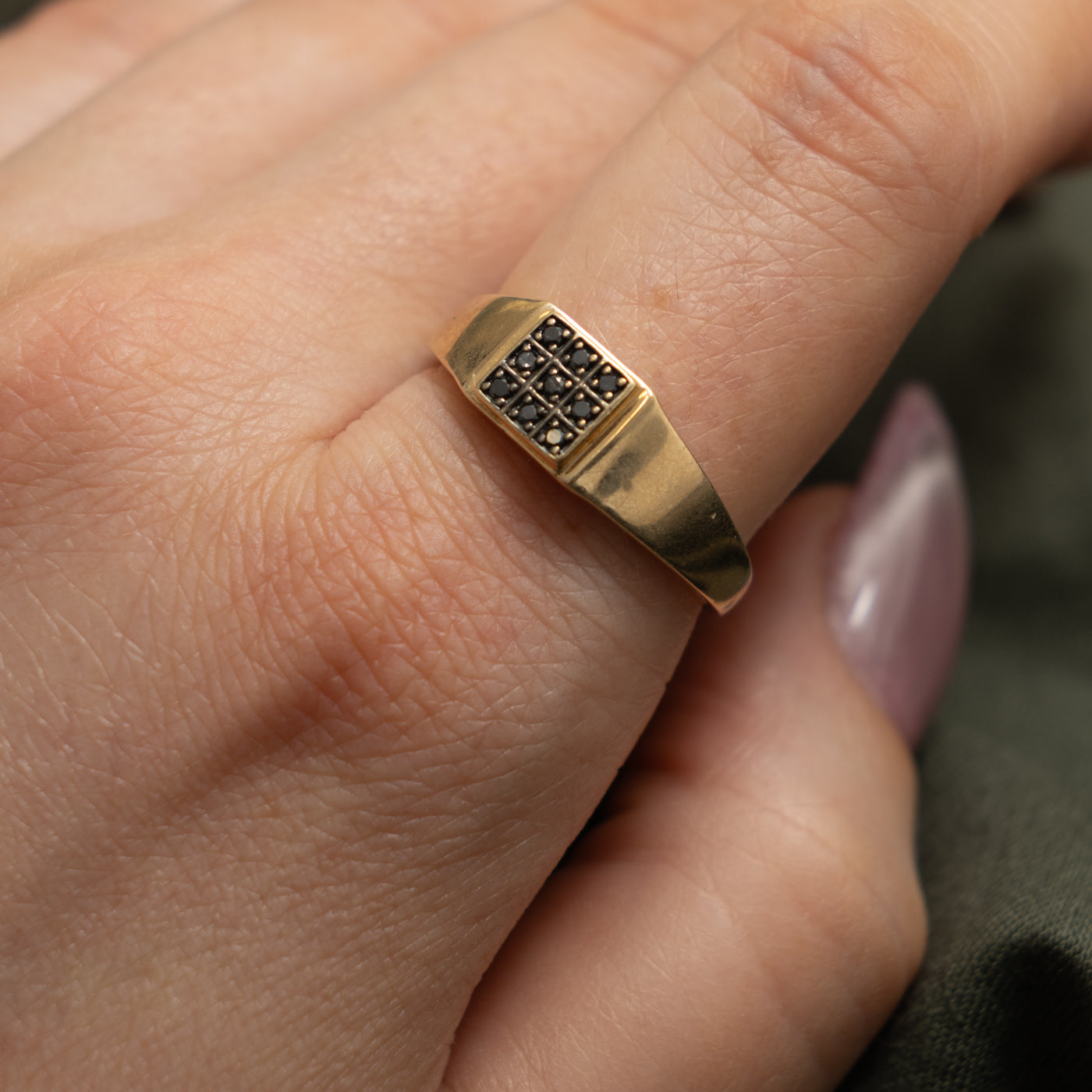 10k Grid Black Diamond Signet Ring | 0.04ctw | SZ 10.25