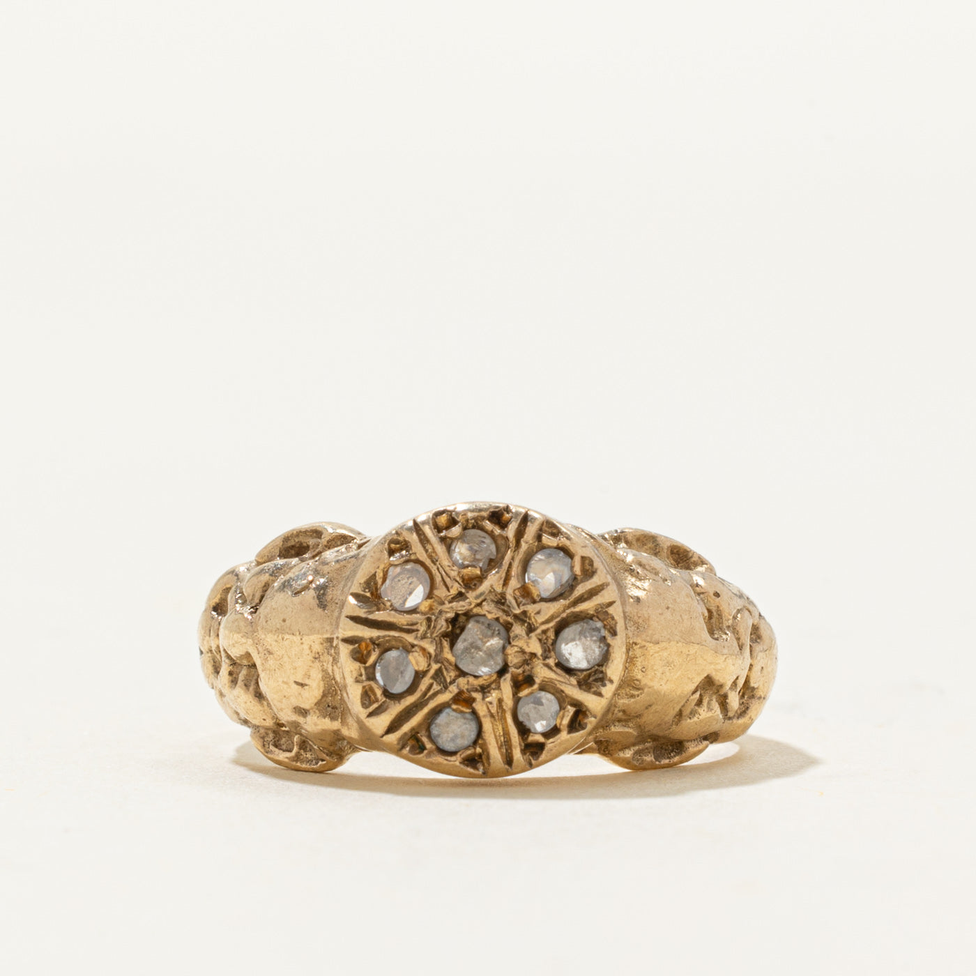 Antique Gothic Revival Style Diamond Cluster Face Ring | 0.12 ctw | SZ 6.5