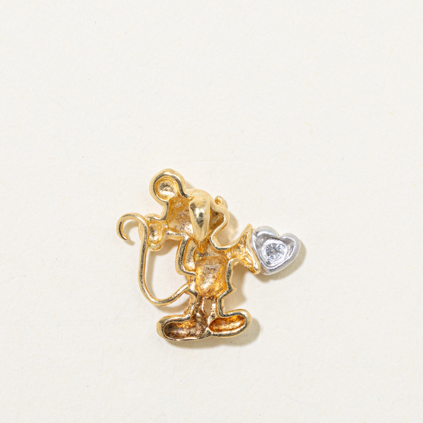 18k Mickey Mouse Diamond Heart Pendant | 0.05ctw