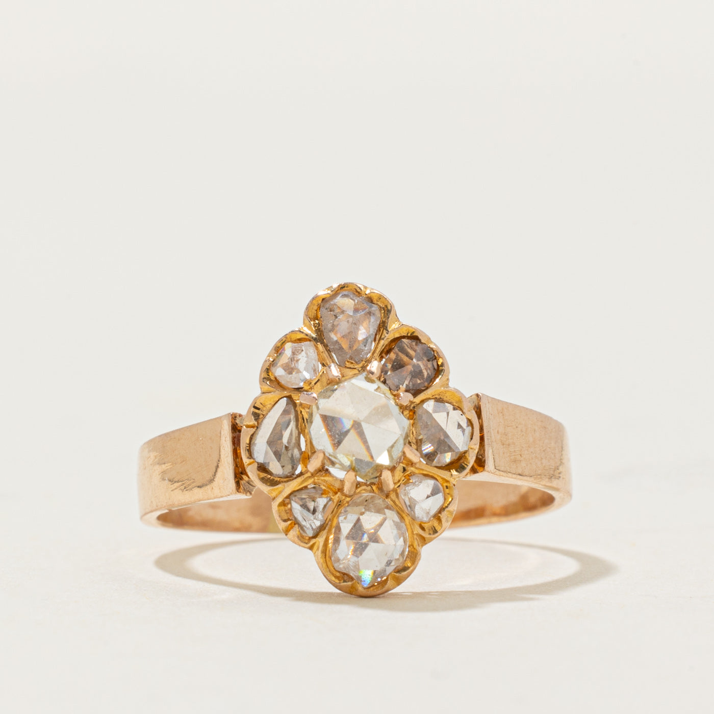 18k Rose Cut Diamond Cluster Navette Ring | 0.6 ctw | SZ 8