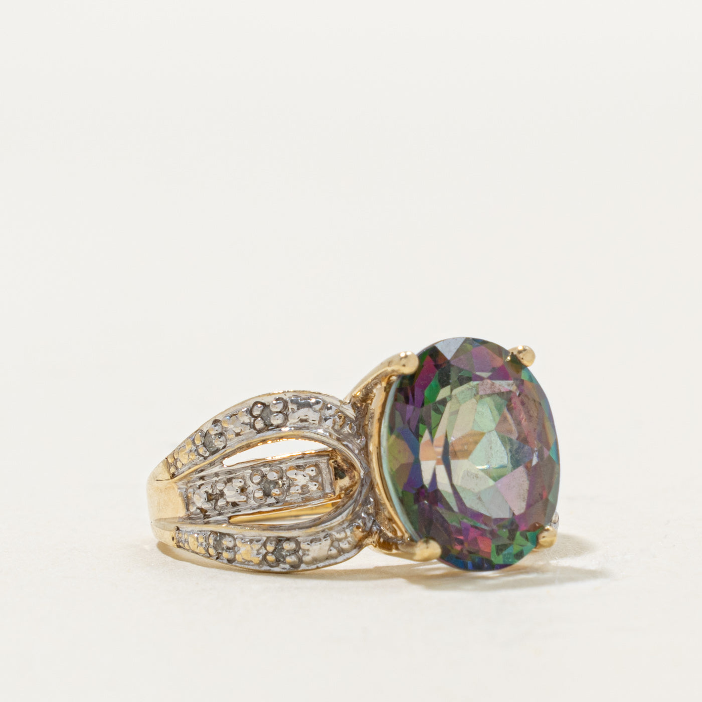 10k Mystic Topaz & Diamond Accented Ring | 5.00ct, 0.02ctw | SZ 7