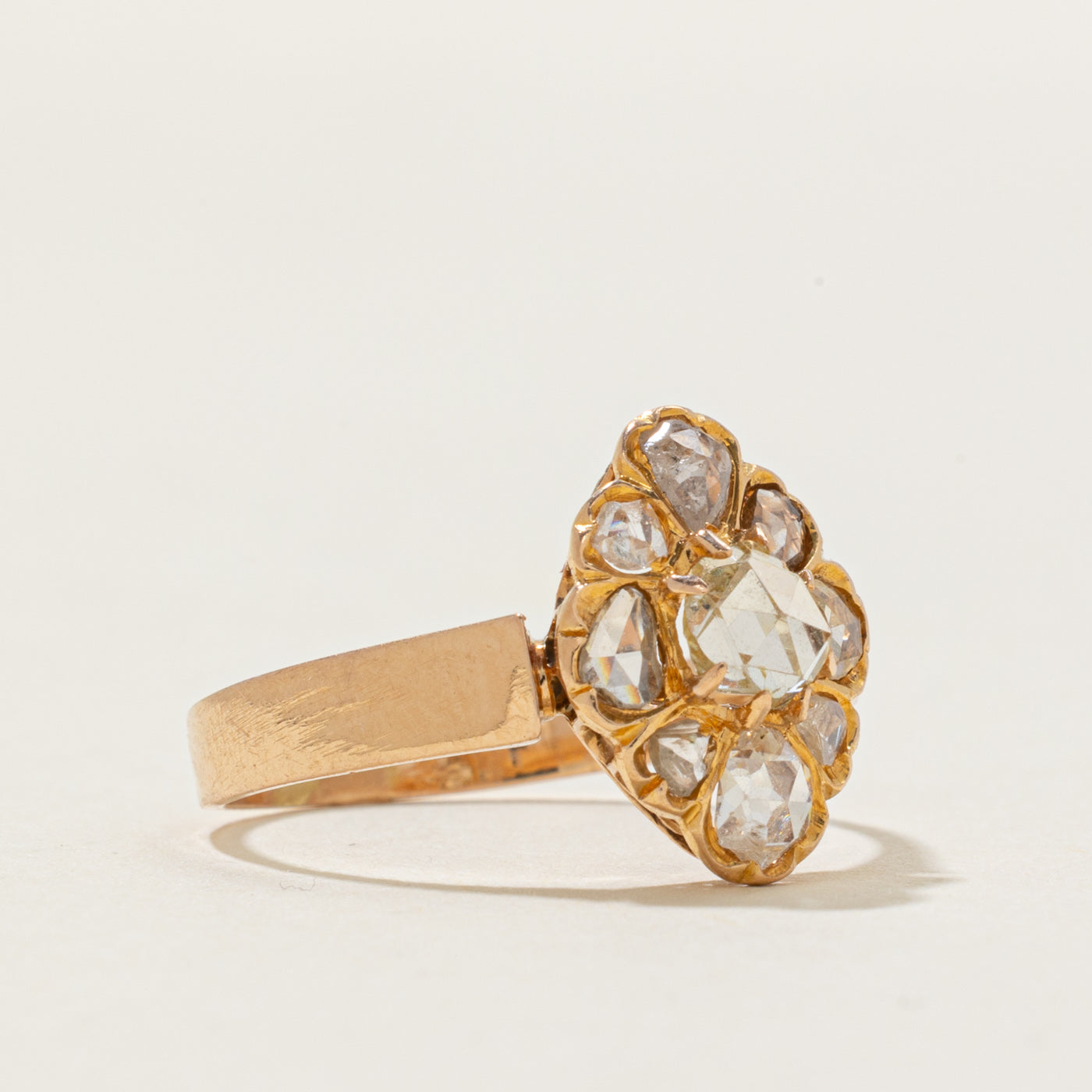 18k Rose Cut Diamond Cluster Navette Ring | 0.6 ctw | SZ 8